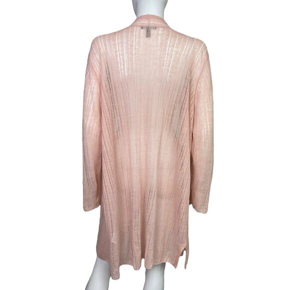 Eileen Fisher Women's XL Pink Knit Organic Linen Crepe Long Open Cardigan EUC - Picture 2 of 4